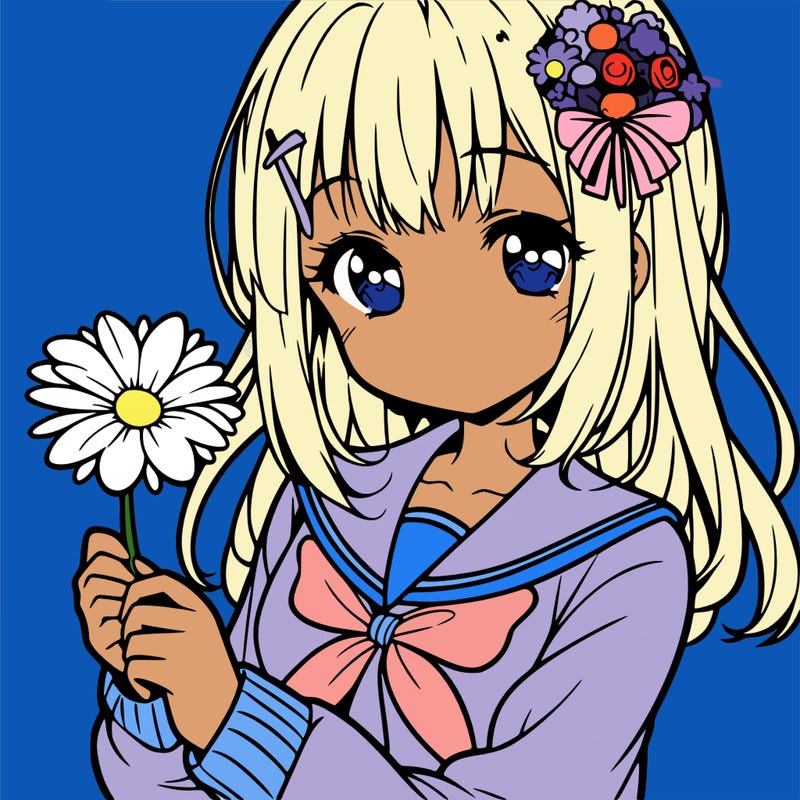 anime girl holding a flower