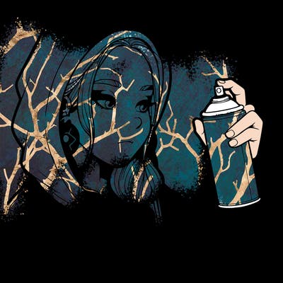 a realistic girl, spray painting