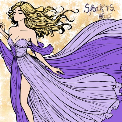 realistic woman in dress flowing the the wind