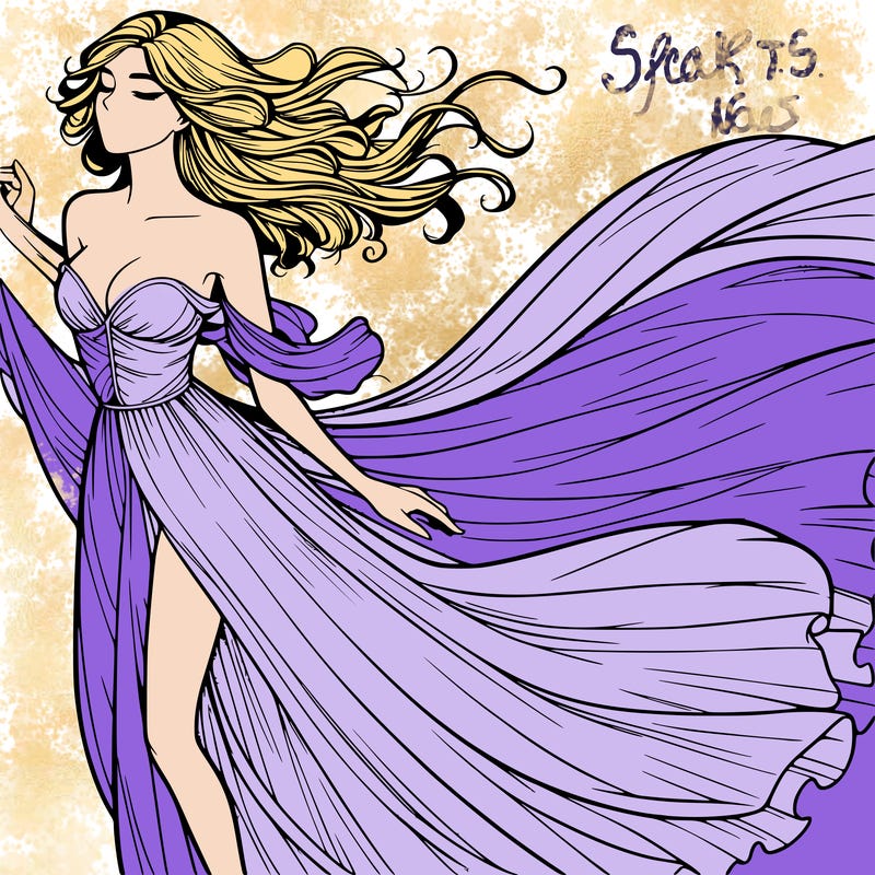 realistic woman in dress flowing the the wind