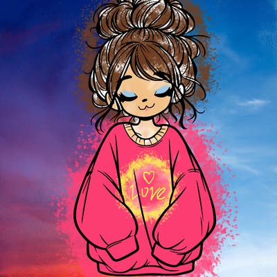 girl with baggy sweatshirt and messy bun