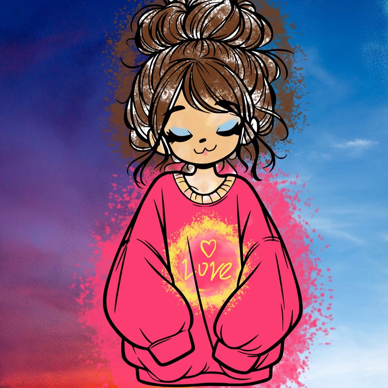 girl with baggy sweatshirt and messy bun