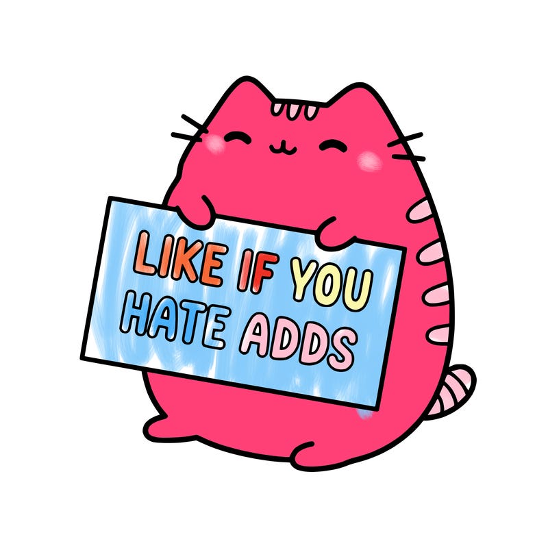 a kawii pusheen cat holding a sign that says like if you hate adds