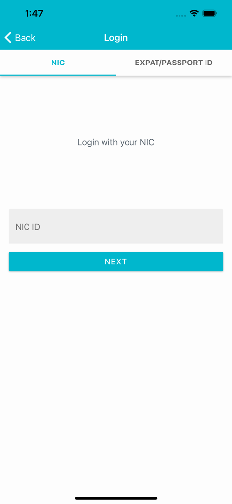 mySWAN app login screen showing the NIC identification option