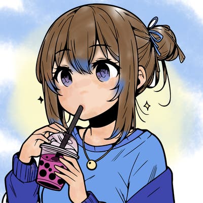 manga character drinking boba