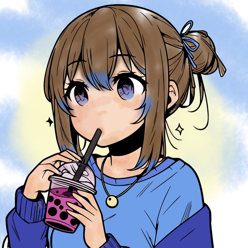 manga character drinking boba