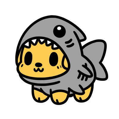 cute dog wearing a shark costume