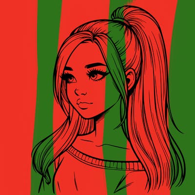 realistic girl with a high ponytail