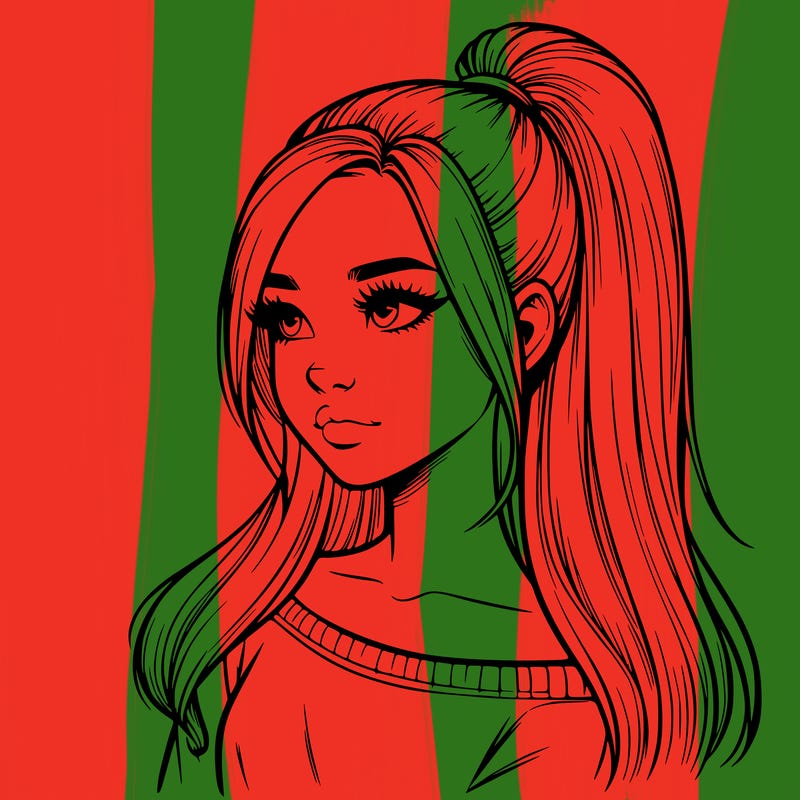 realistic girl with a high ponytail