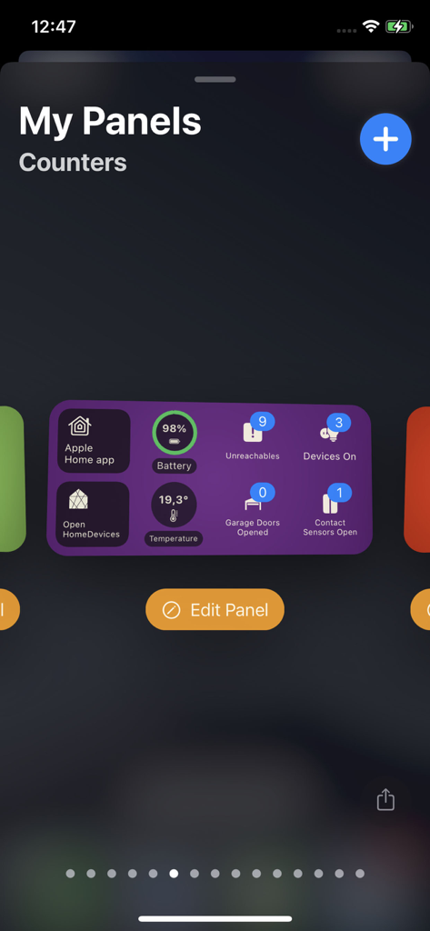 Home Widget - for HomeKit - Home Widget app dashboard showing smart home device counters and status panels