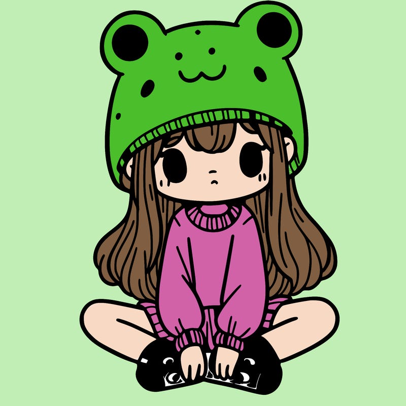 a girl wearing a frog hat and some frog socks