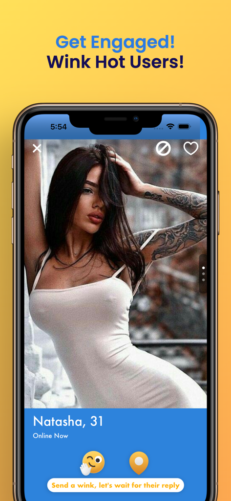 Wink – Date, Chat & Connect - A profile of a user named Natasha on the Wink dating app interface showing the send a wink button