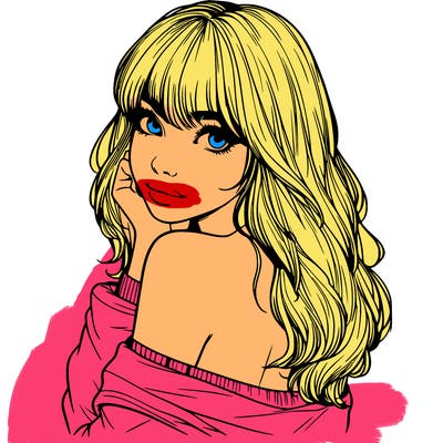 realistic girl with bangs looking over her shoulder