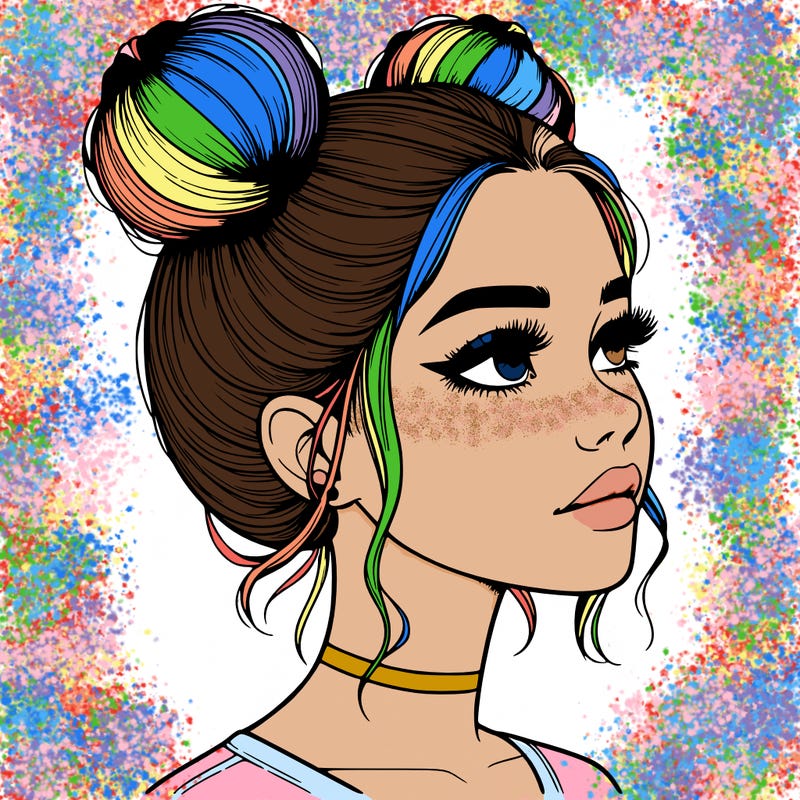 realistic girl with buns on the top of her head