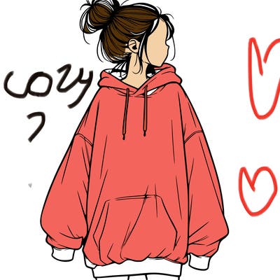 realistic girl with a oversized sweatshirt on and a bun