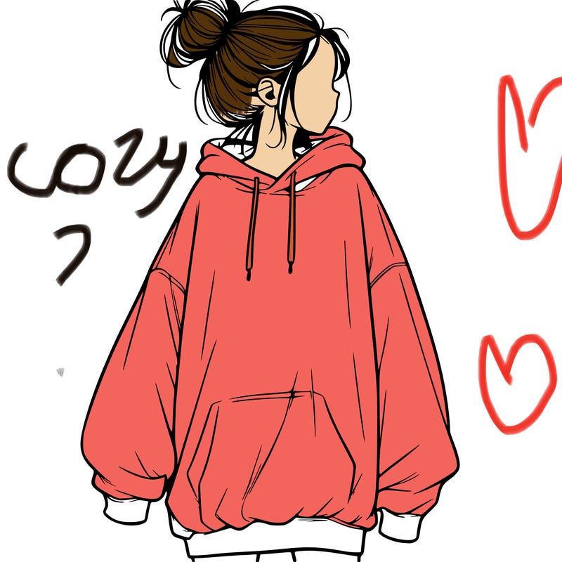 realistic girl with a oversized sweatshirt on and a bun