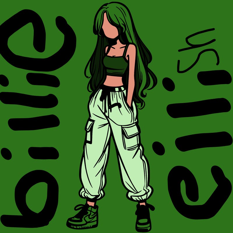 girl in baggy pants crop top and long hair
