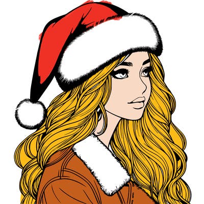 realistic girl in santa hat