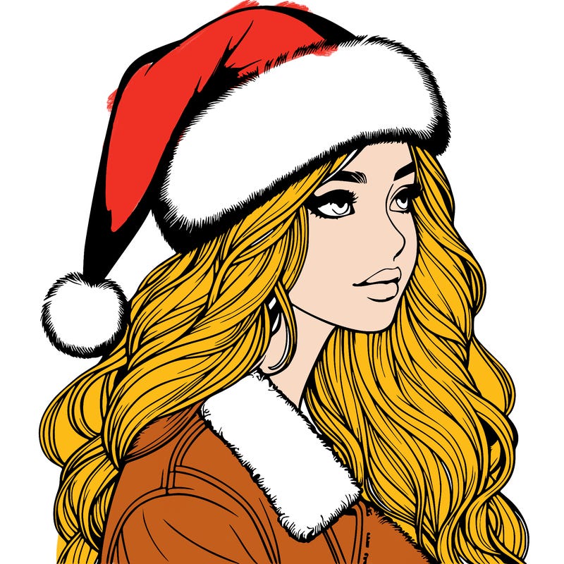 realistic girl in santa hat