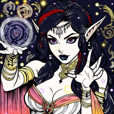 realistic scary beautiful elf sorceress casting spell