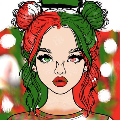 realistic girl with two buns in hair and lips