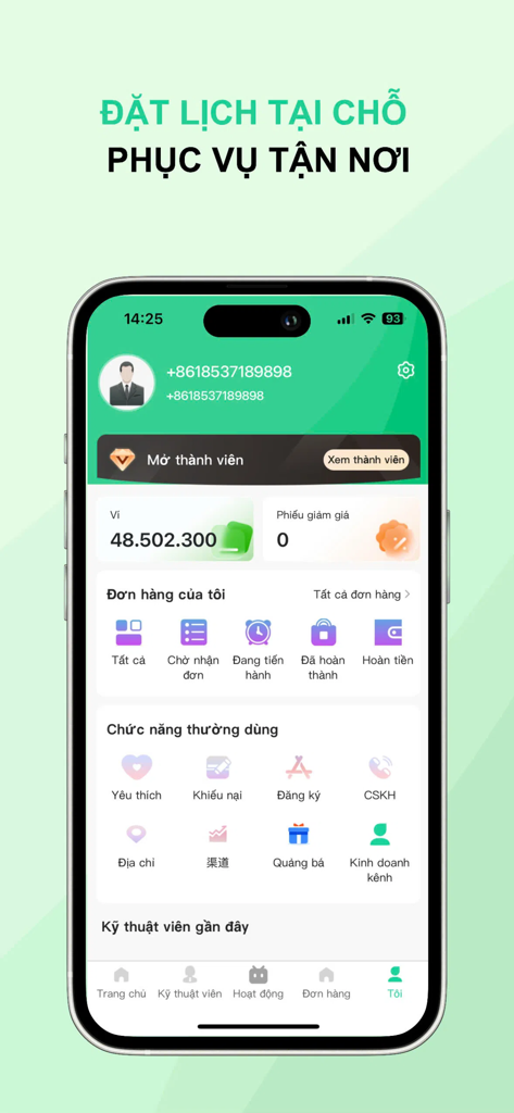 Relaxgo-Đặt Massage tại nhà 24 - Tela do perfil do usuário do aplicativo Relaxgo exibindo detalhes da conta, saldo da carteira e gerenciamento de pedidos em português