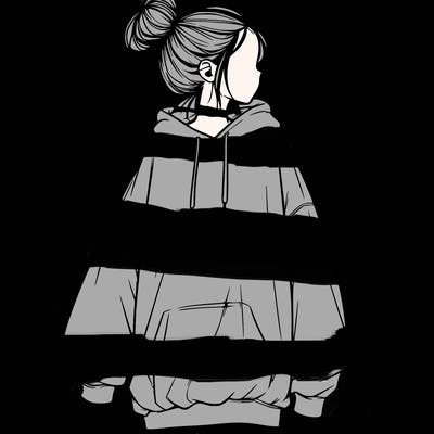 realistic girl with a oversized sweatshirt on and a bun