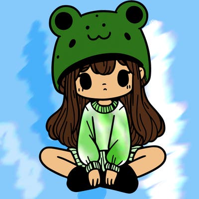 a girl wearing a frog hat and some frog socks