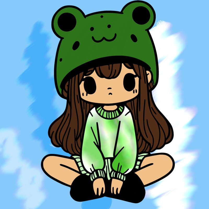 a girl wearing a frog hat and some frog socks
