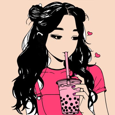 aesthetic realistic girl with boba