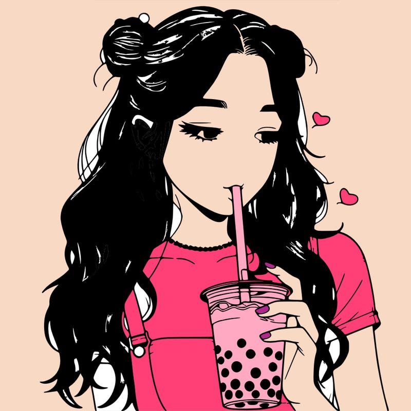 aesthetic realistic girl with boba