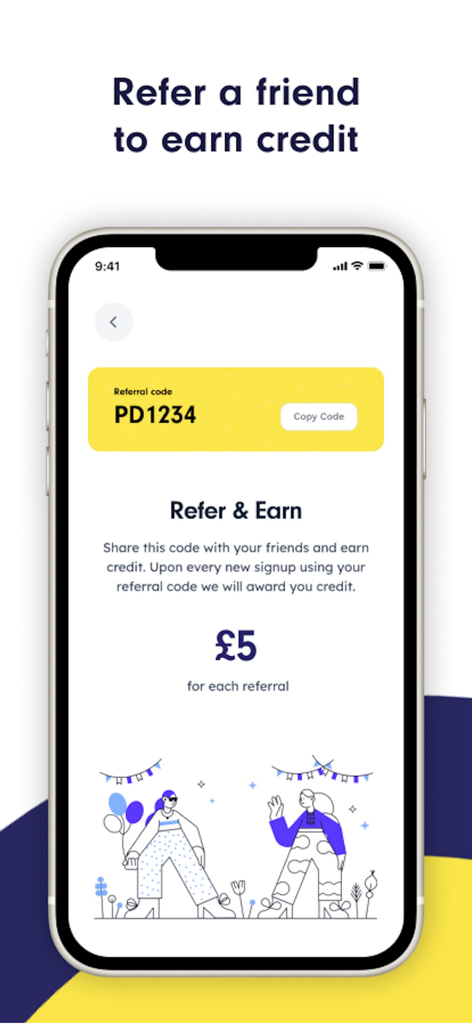 Confidentials - Confidentials app referral screen showing a unique referral code and a 5 pound reward for inviting friends.