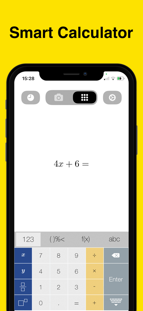 Math Scanner - Math Scanner app smart calculator interface showing an algebra equation