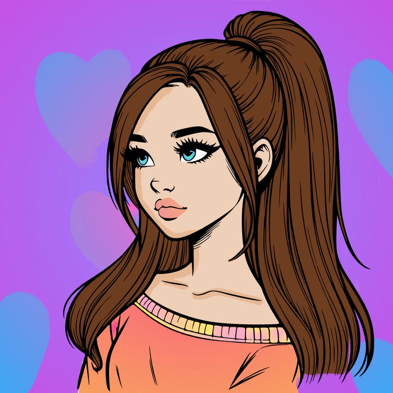 realistic girl with a high ponytail