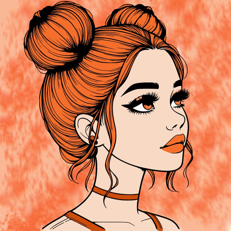 realistic girl with buns on the top of her head