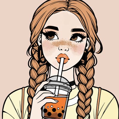 realistic girl with braided hair drinking boba