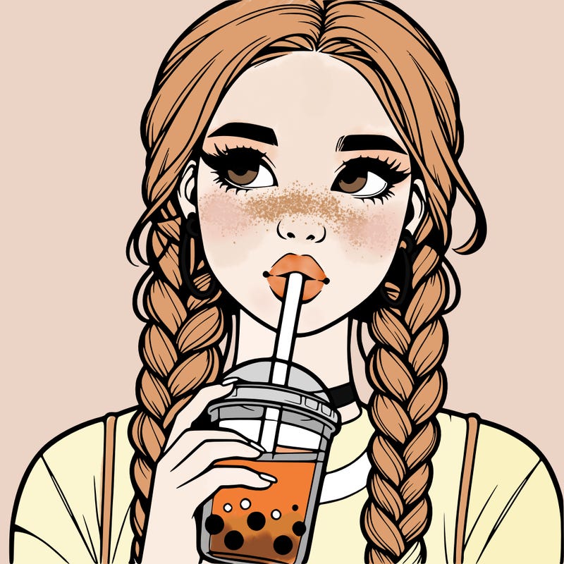 realistic girl with braided hair drinking boba