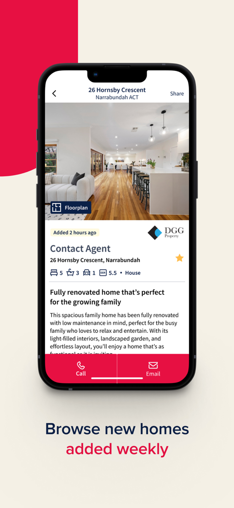 Allhomes Real Estate - A mobile phone displaying a detailed property listing for a renovated home in Canberra on the Allhomes app.