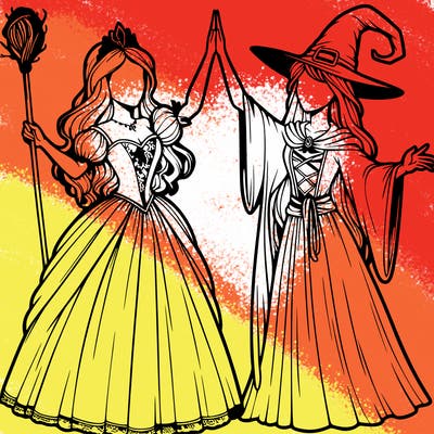 detailed realistic split of a princess and a witch