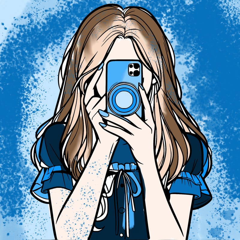 a realistic girl holding her phone taking pictures