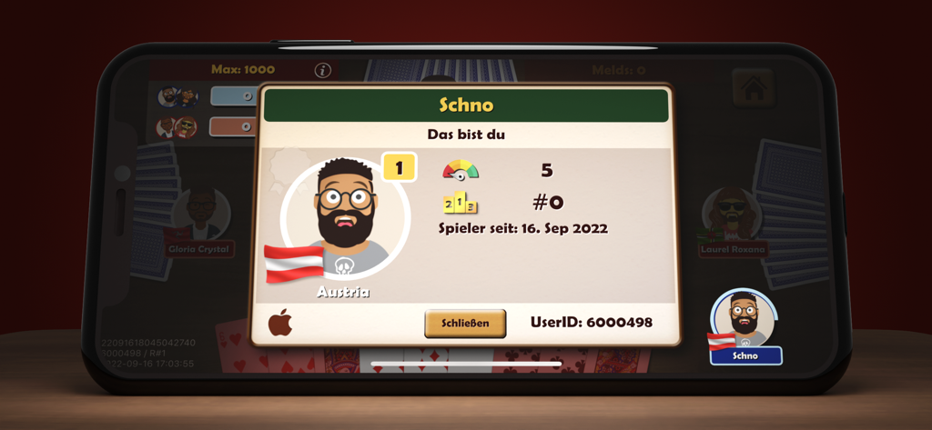 Player profile window in the Jassen Online app displaying an avatar and game statistics
