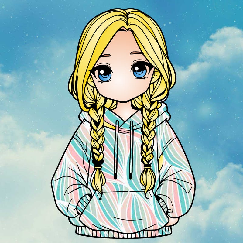 a realistic girl with a oversized hoodie and she has braids