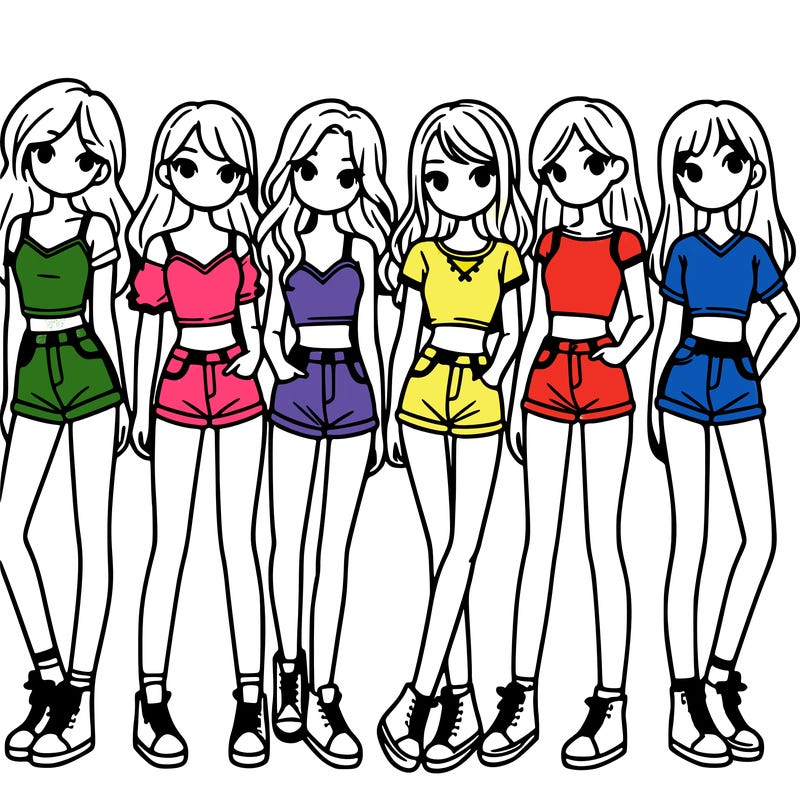 a group of girls wearing crop tops and shorts