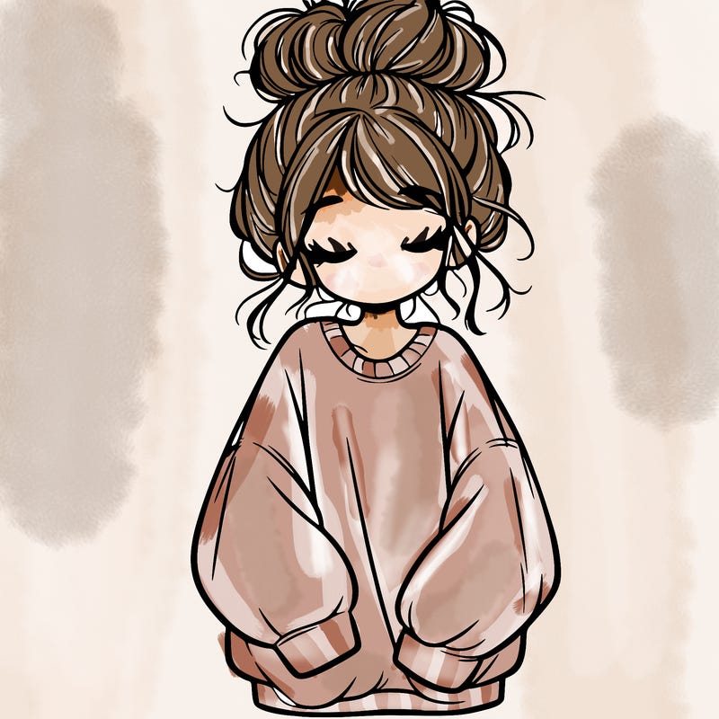 girl with baggy sweatshirt and messy bun