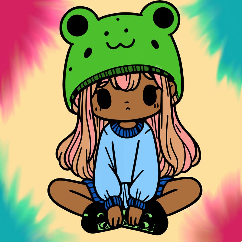 a girl wearing a frog hat and some frog socks
