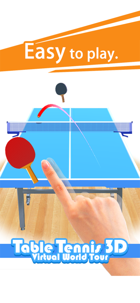 Gameplay of Table Tennis 3D showing intuitive swipe controls to hit a ball with a red racket on a blue table
