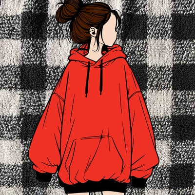 realistic girl with a oversized sweatshirt on and a bun