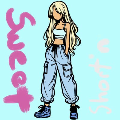 girl in baggy pants crop top and long hair