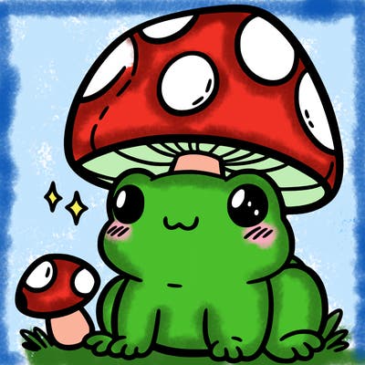 a cute frog with a mushroom hat