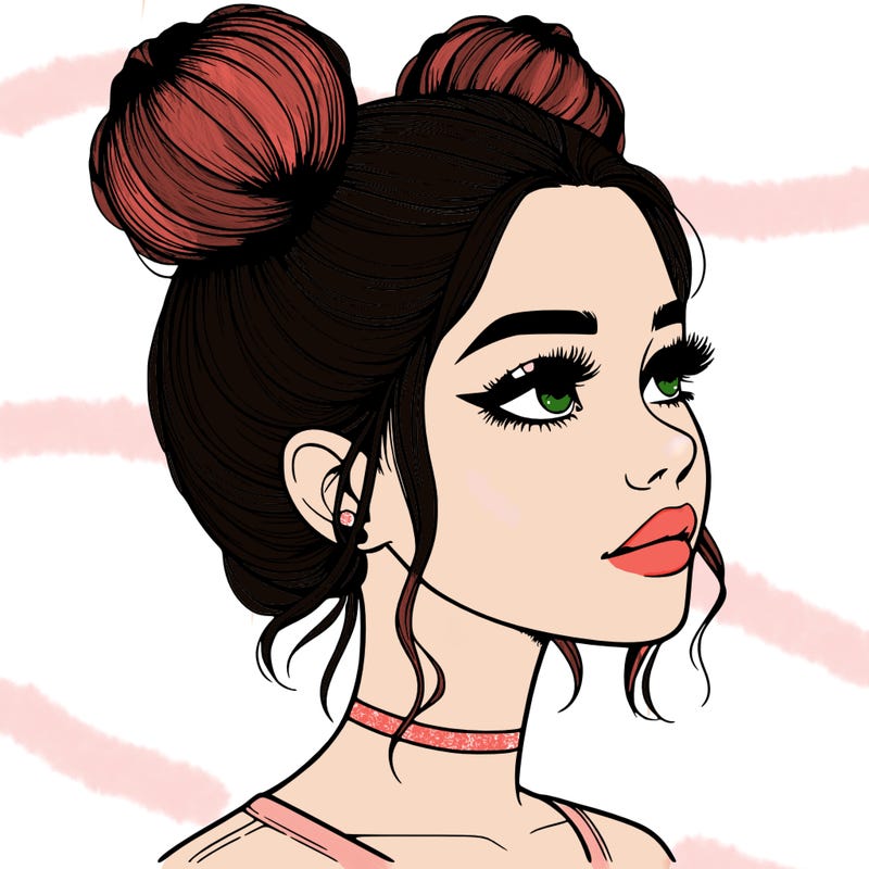 realistic girl with buns on the top of her head